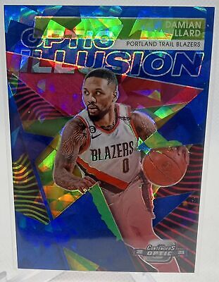 2022-23 Panini Contenders Optic #12 Damian Lillard Optic Illusion Blue  Ice #/75