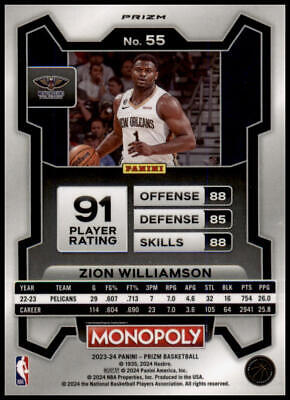 2023-24 Panini Prizm Monopoly #55 Zion Williamson Purple