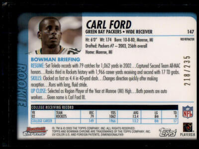 2003 Bowman Chrome #147 Carl Ford Red Refractors #/235 Rookie