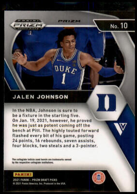 2021 Panini Prizm Draft Picks #10 Jalen Johnson Silver Rookie