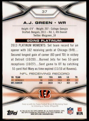 2014 Topps Platinum #37 A.J. Green Blue Wave Refractors