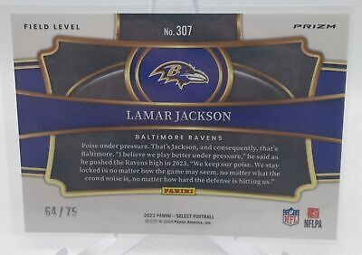 2023 Panini Select #307 Lamar Jackson Tri-Color Prizms #/75