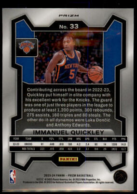 2023-24 Panini Prizm #33 Immanuel Quickley Prizms Red White and Blue