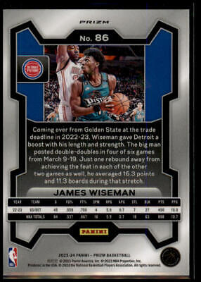 2023-24 Panini Prizm #86 James Wiseman Prizms Silver