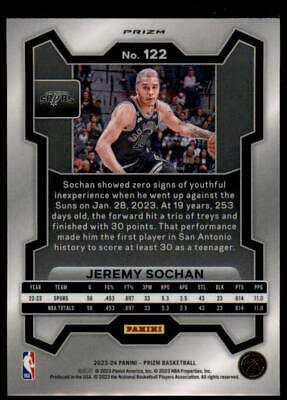 2023-24 Panini Prizm #122 Jeremy Sochan Prizms Red Ice