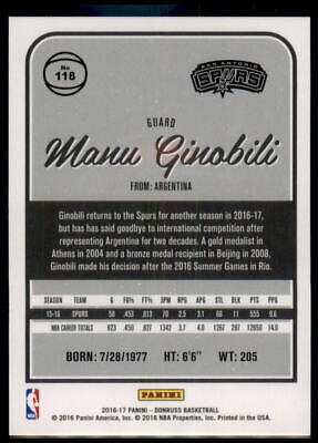 2016-17 Donruss #118 Manu Ginobili