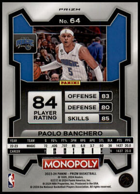 2023-24 Panini Prizm Monopoly #64 Paolo Banchero Purple