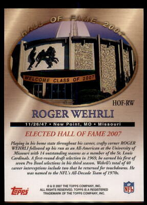 2007 Topps #HOF-RW Roger Wehrli Hall of Fame Class of 2007