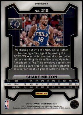 2023-24 Panini Prizm #215 Shake Milton Prizms Pink Ice