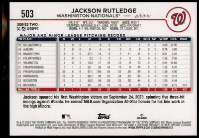 2024 Topps #503 Jackson Rutledge Rainbow Foil