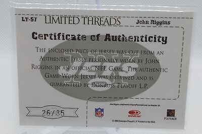 2004 Leaf Limited #LT-57 John Riggins Threads At the Half Dual Patch #/35