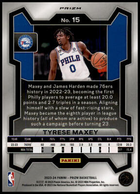 2023-24 Panini Prizm #15 Tyrese Maxey Prizms Green