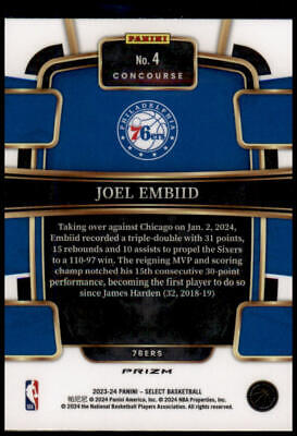 2023-24 Panini Select #4 Joel Embiid Orange Flash Prizms