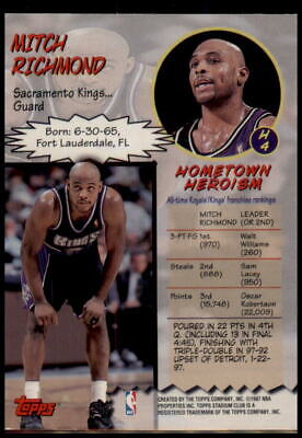 1997-98 Stadium Club #H4 Mitch Richmond Hardcourt Heroics