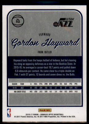 2016-17 Donruss Optic #52 Gordon Hayward 1st Year Optic