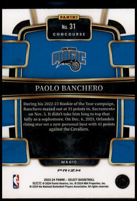 2023-24 Panini Select #31 Paolo Banchero Orange Flash Prizms