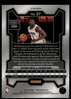 2023-24 Panini Prizm #27 Zion Williamson Prizms Red Ice