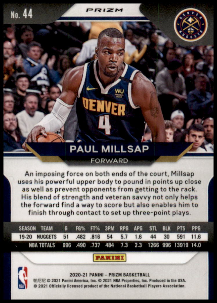 2020-21 Panini Prizm #44 Paul Millsap Ruby Wave Prizms