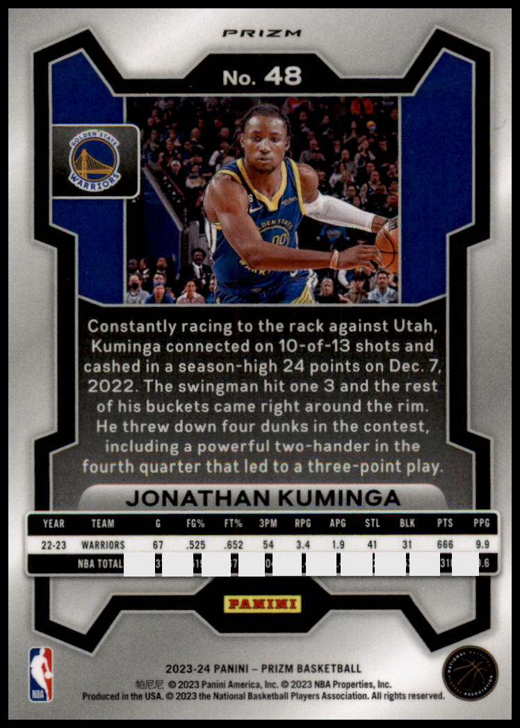 2023-24 Panini Prizm #48 Jonathan Kuminga Prizms Silver