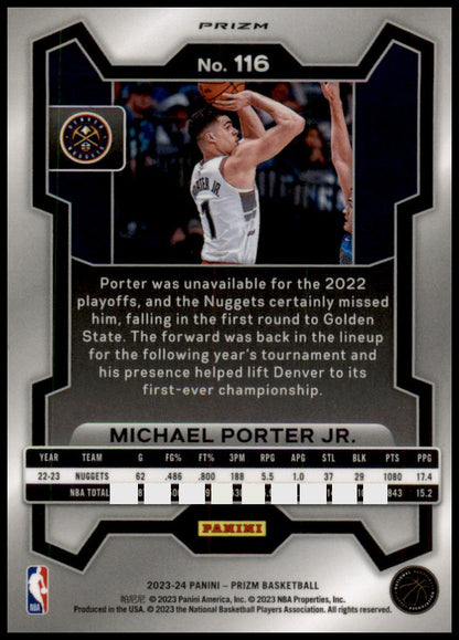 2023-24 Panini Prizm #116 Michael Porter Jr. Prizms Silver