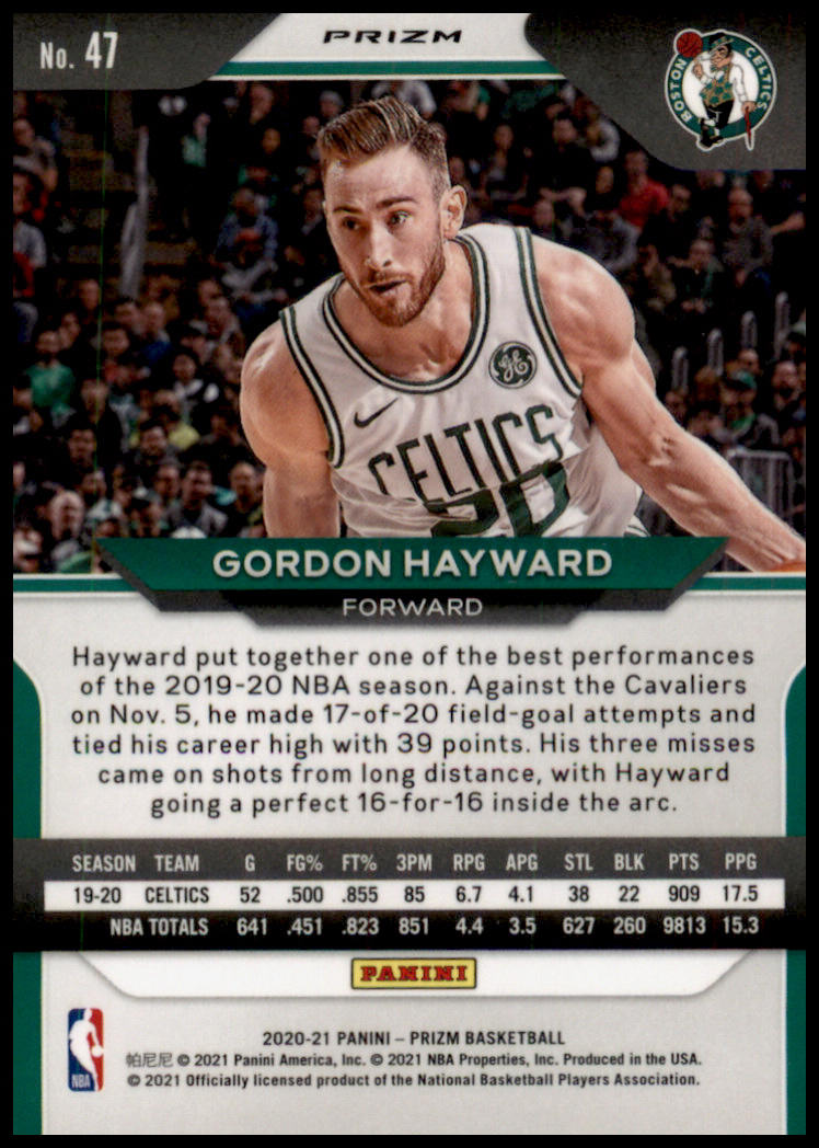 2020-21 Panini Prizm #47 Gordon Hayward Silver Prizms