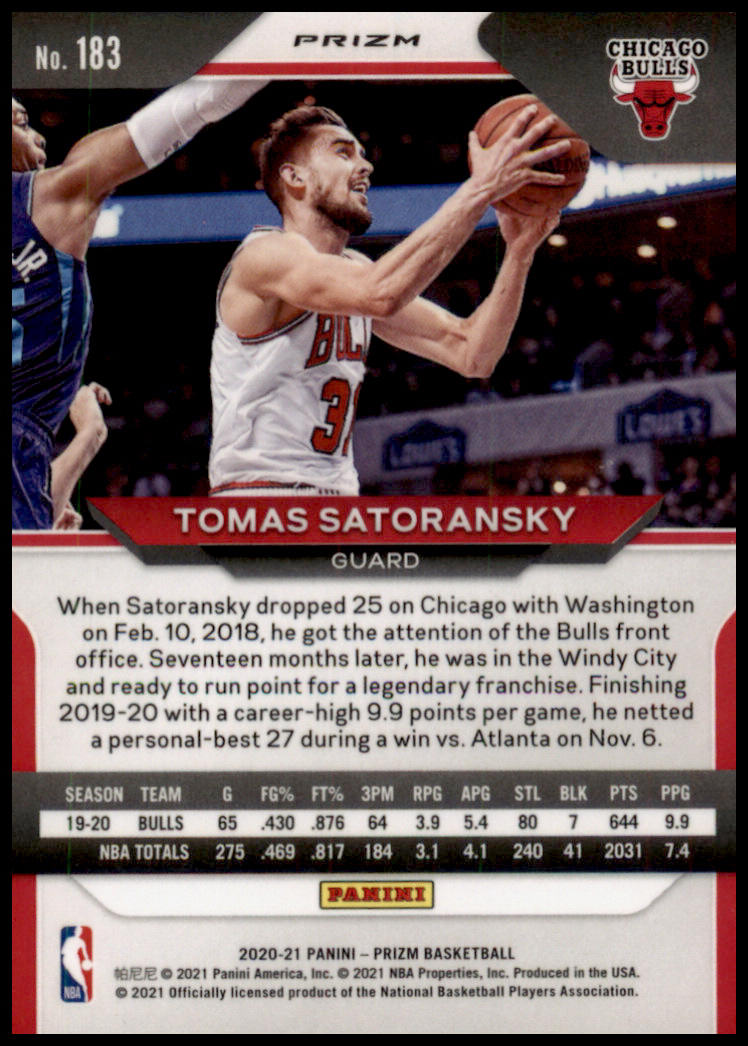 2020-21 Panini Prizm #183 Tomas Satoransky Silver Prizms