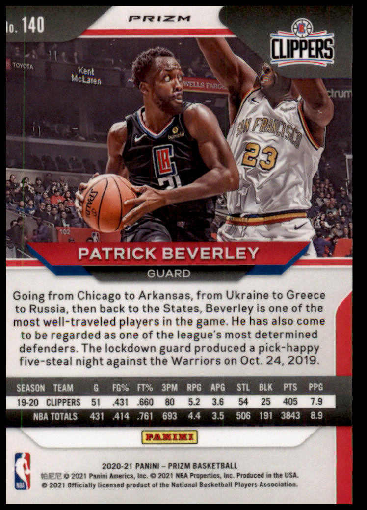 2020-21 Panini Prizm #140 Patrick Beverley Silver Prizms