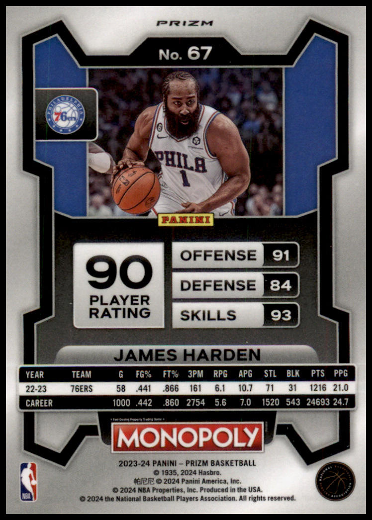 2023-24 Panini Prizm Monopoly #67 James Harden Purple