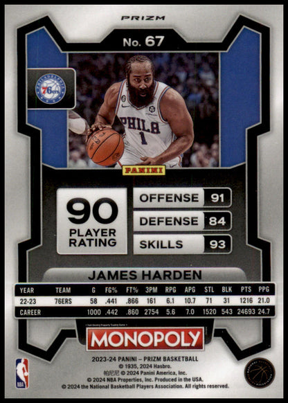 2023-24 Panini Prizm Monopoly #67 James Harden Purple