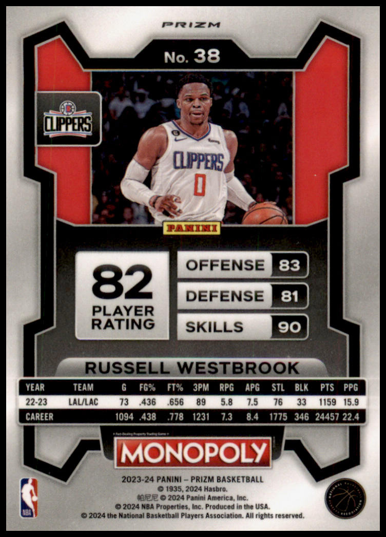 2023-24 Panini Prizm Monopoly #38 Russell Westbrook Purple