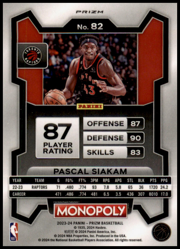 2023-24 Panini Prizm Monopoly #82 Pascal Siakam Purple