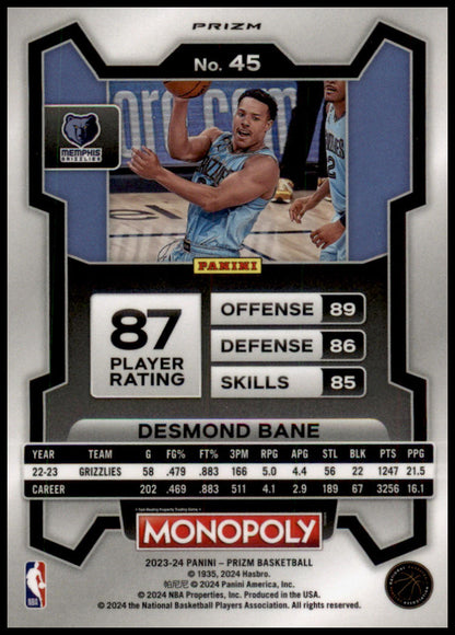 2023-24 Panini Prizm Monopoly #45 Desmond Bane Purple