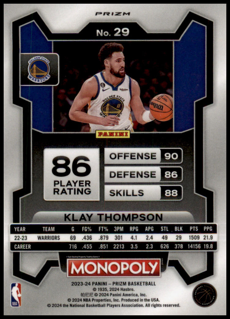 2023-24 Panini Prizm Monopoly #29 Klay Thompson Purple