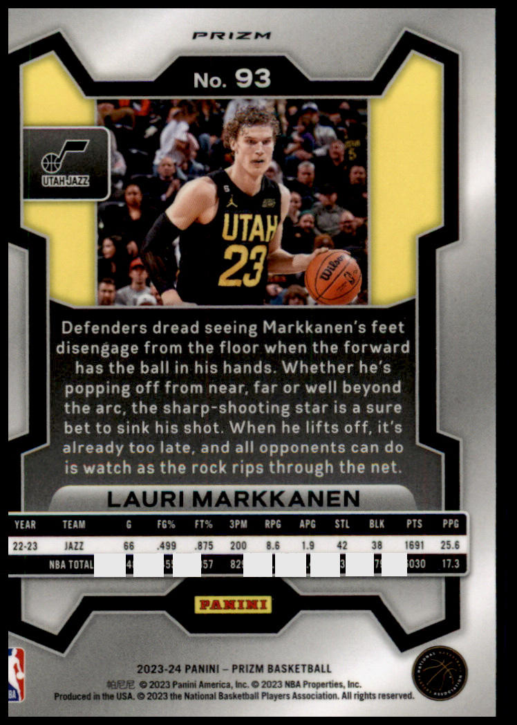 2023-24 Panini Prizm #93 Lauri Markkanen Prizms Ice