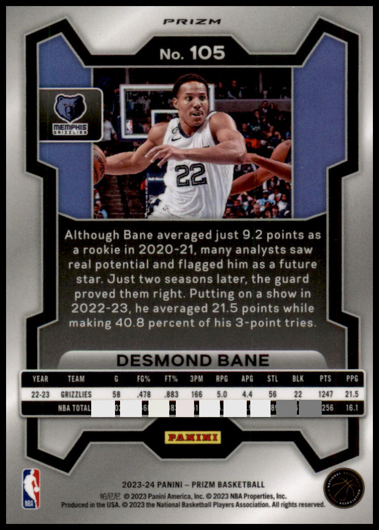 2023-24 Panini Prizm #105 Desmond Bane Prizms Ice