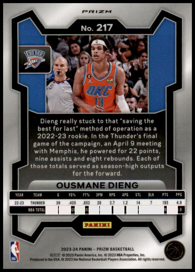 2023-24 Panini Prizm #217 Ousmane Dieng Prizms Ice