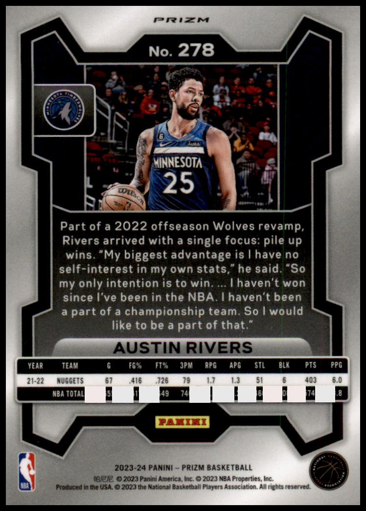 2023-24 Panini Prizm #278 Austin Rivers Prizms Ice