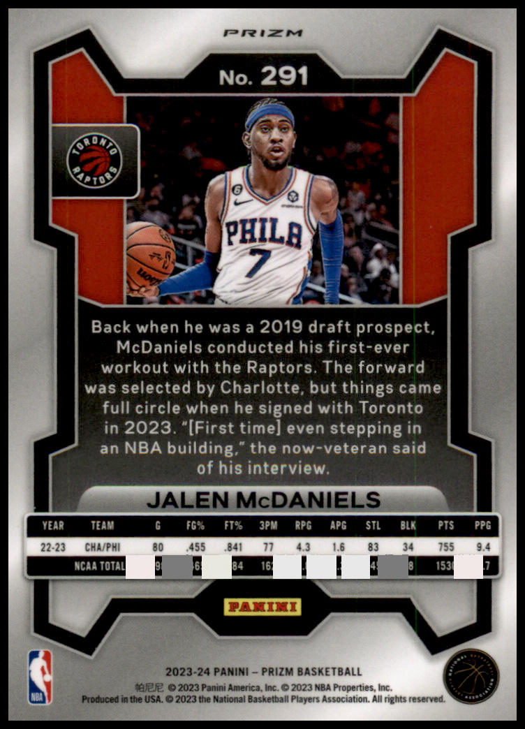 2023-24 Panini Prizm #291 Jalen McDaniels Prizms Ice