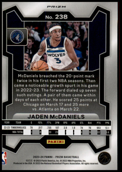 2023-24 Panini Prizm #238 Jaden McDaniels Prizms Green