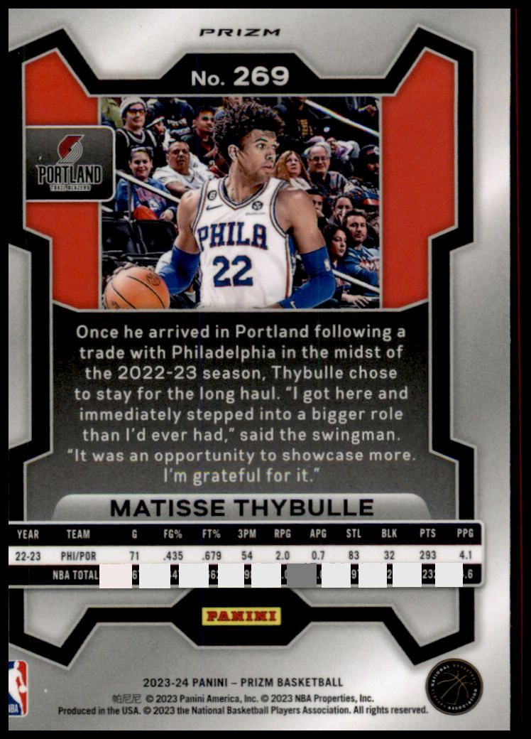 2023-24 Panini Prizm #269 Matisse Thybulle Prizms Green