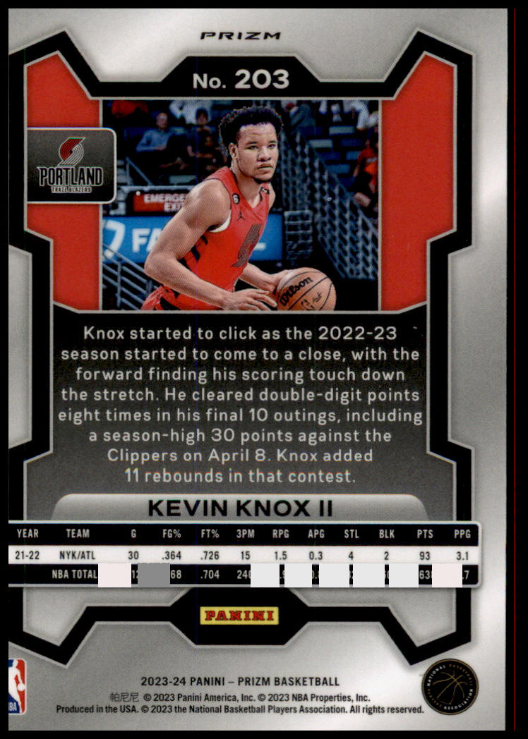 2023-24 Panini Prizm #203 Kevin Knox II Prizms Green