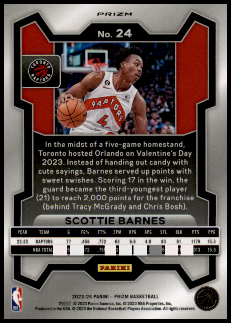 2023-24 Panini Prizm #24 Scottie Barnes Prizms Green