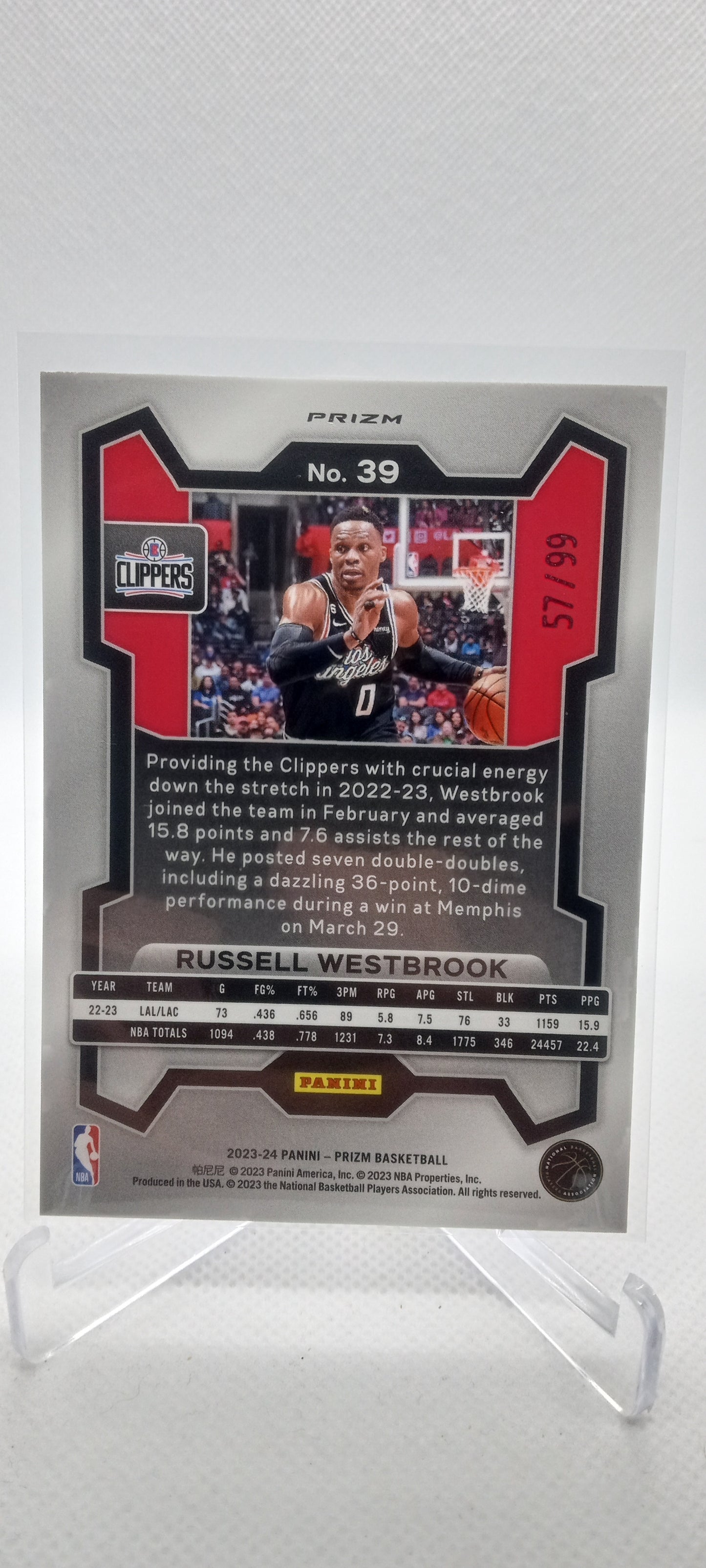 2023-24 Panini Prizm #39 Russell Westbrook Prizms Purple #/99