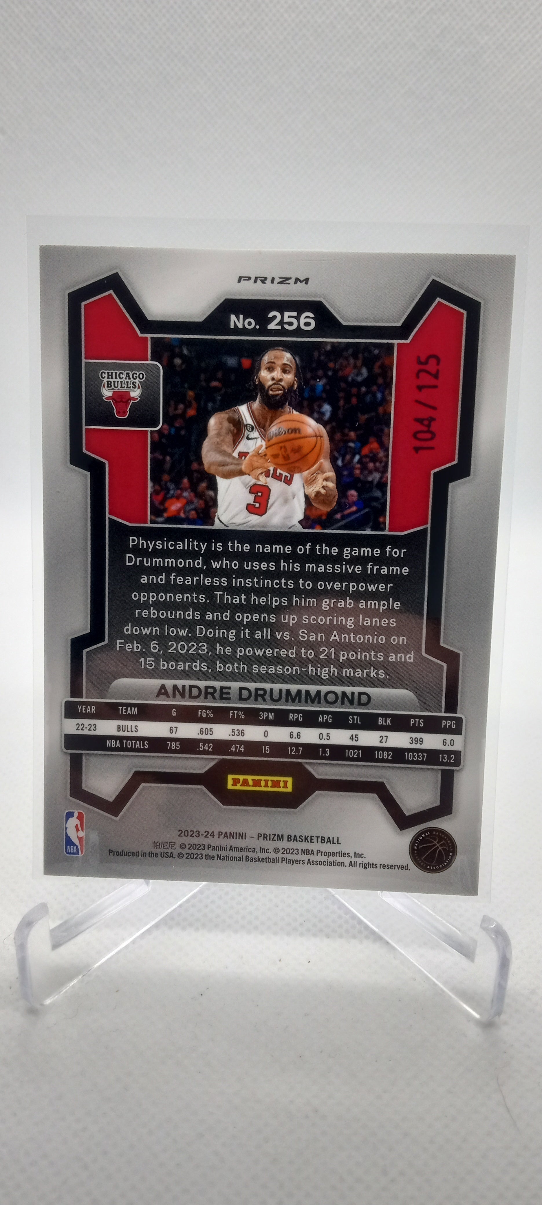 2023-24 Panini Prizm #256 Andre Drummond Prizms Blue Ice #/125