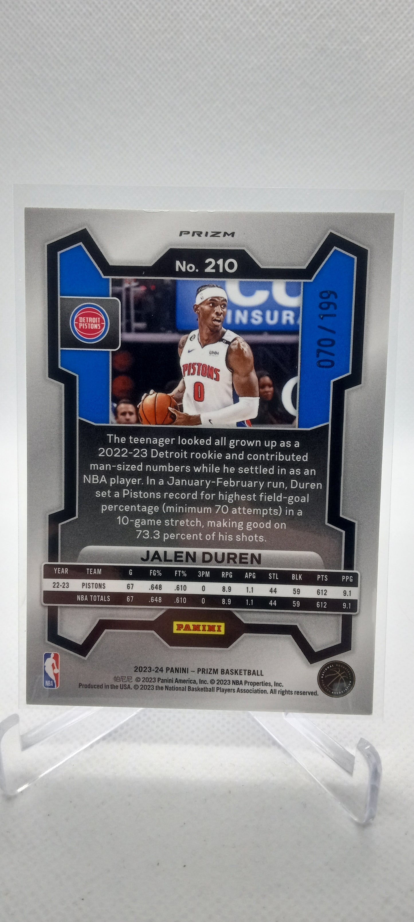 2023-24 Panini Prizm #210 Jalen Duren Prizms Blue #/199