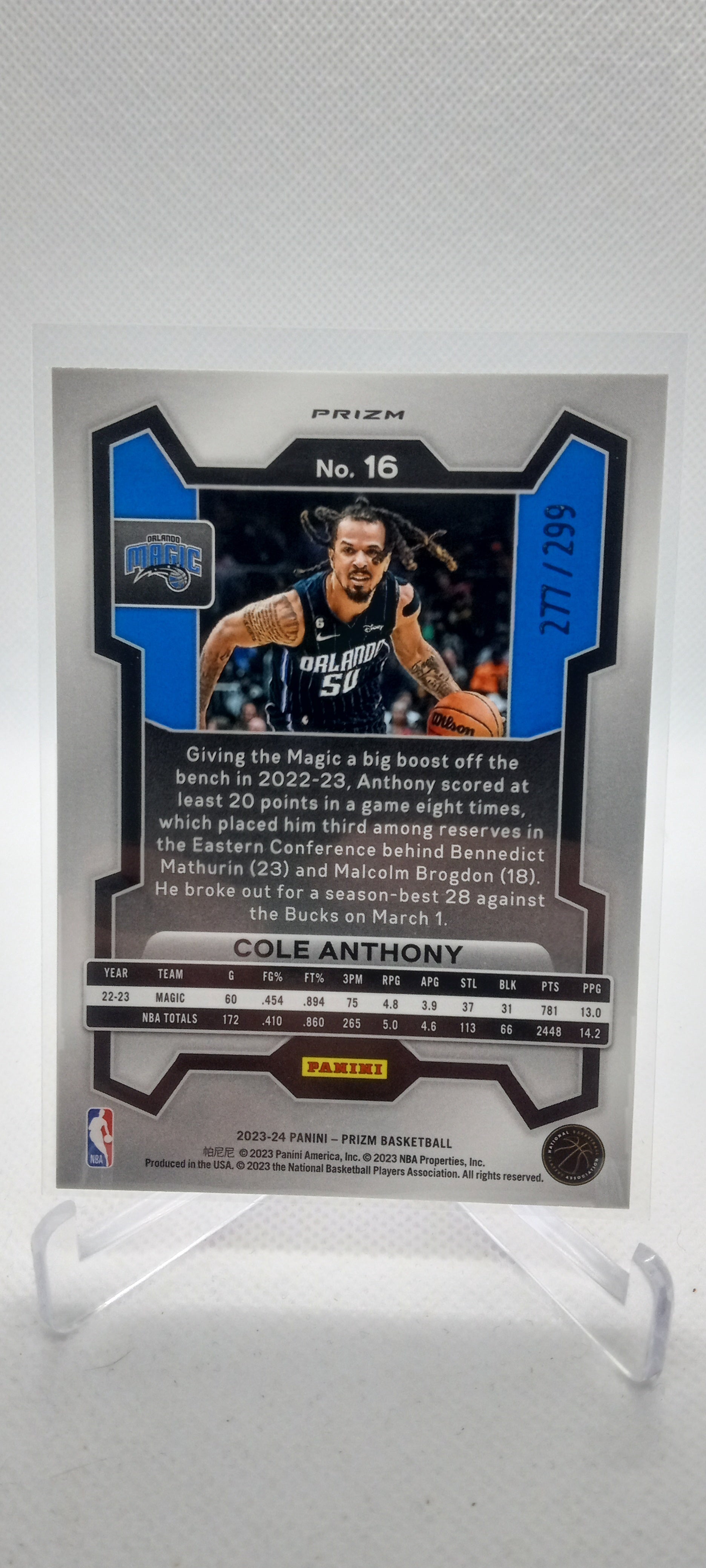 2023-24 Panini Prizm #16 Cole Anthony Prizms Red #/299