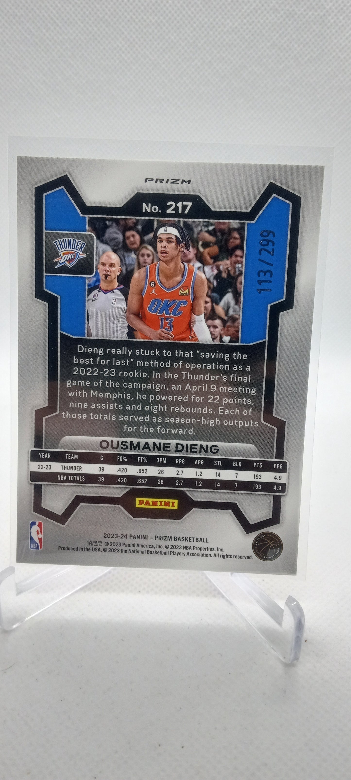 2023-24 Panini Prizm #217 Ousmane Dieng Prizms Red #/299