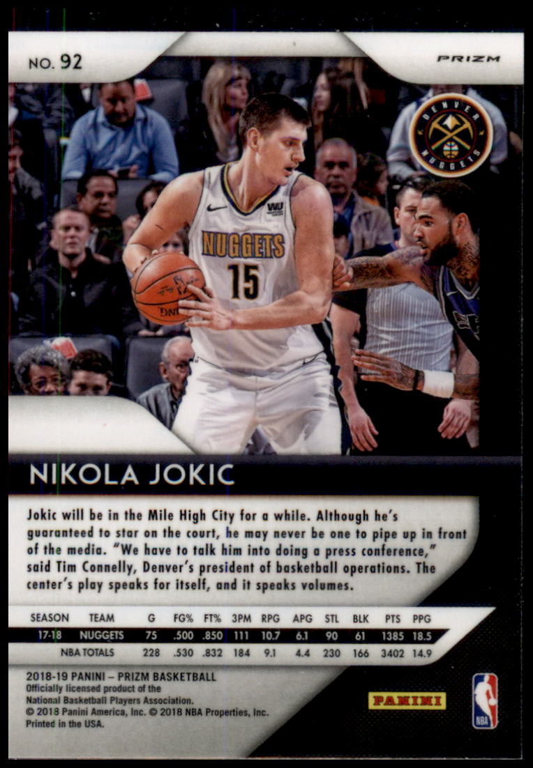 2018-19 Panini Prizm #92 Nikola Jokic Prizms Ruby Wave