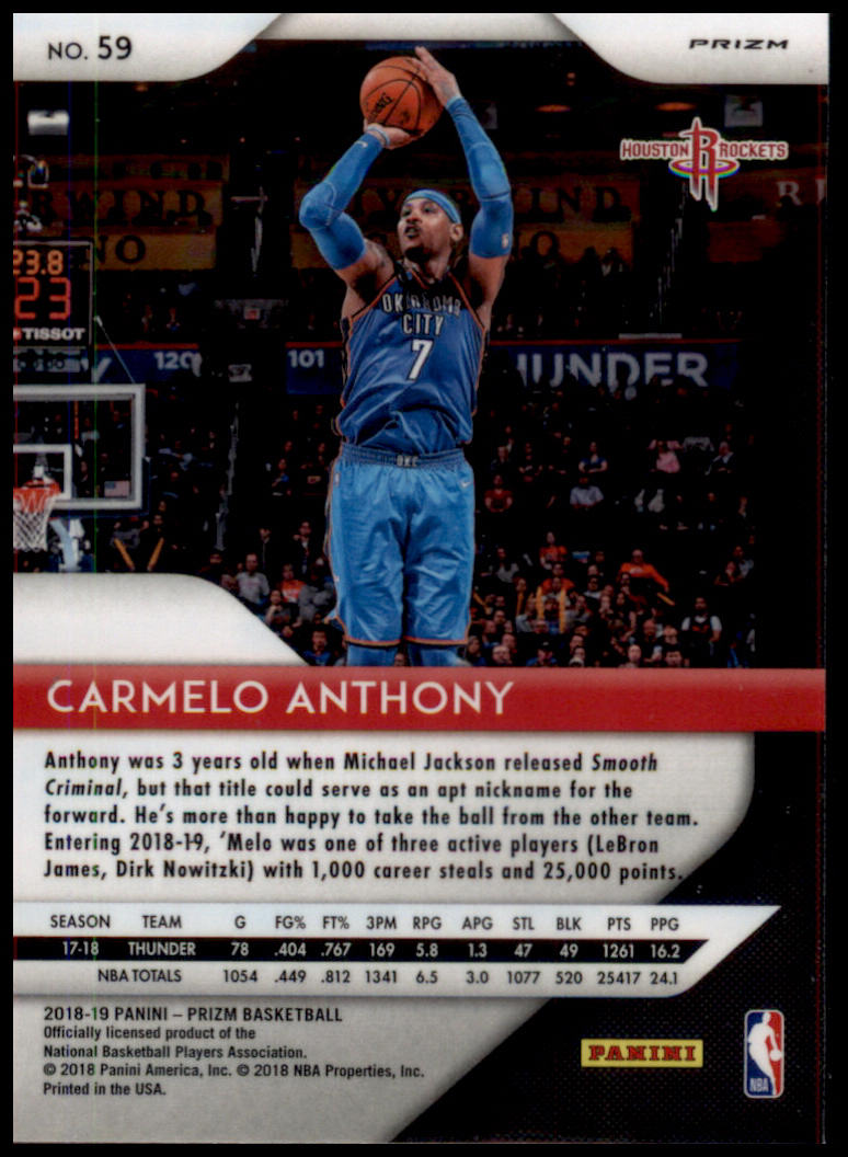 2018-19 Panini Prizm #59 Carmelo Anthony Prizms Ruby Wave