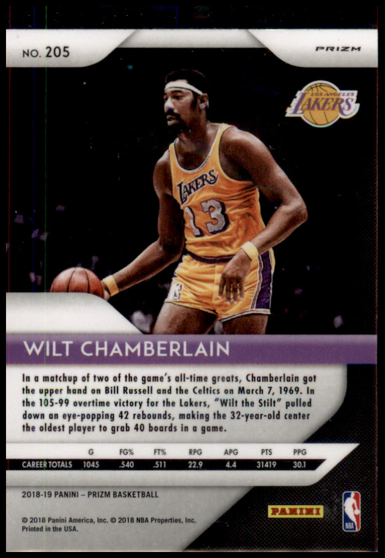 2018-19 Panini Prizm #205 Wilt Chamberlain Prizms Ruby Wave